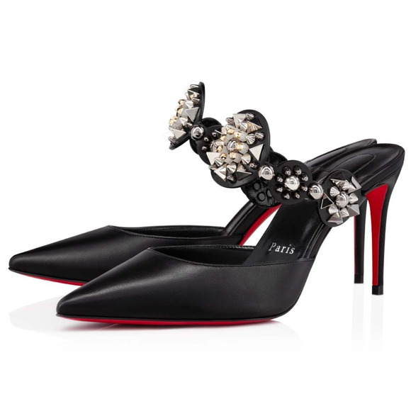 Christian Louboutin Miss Goldora 85 Black Backless Sandal Mule Heel Pump 39 - Picture 1 of 12